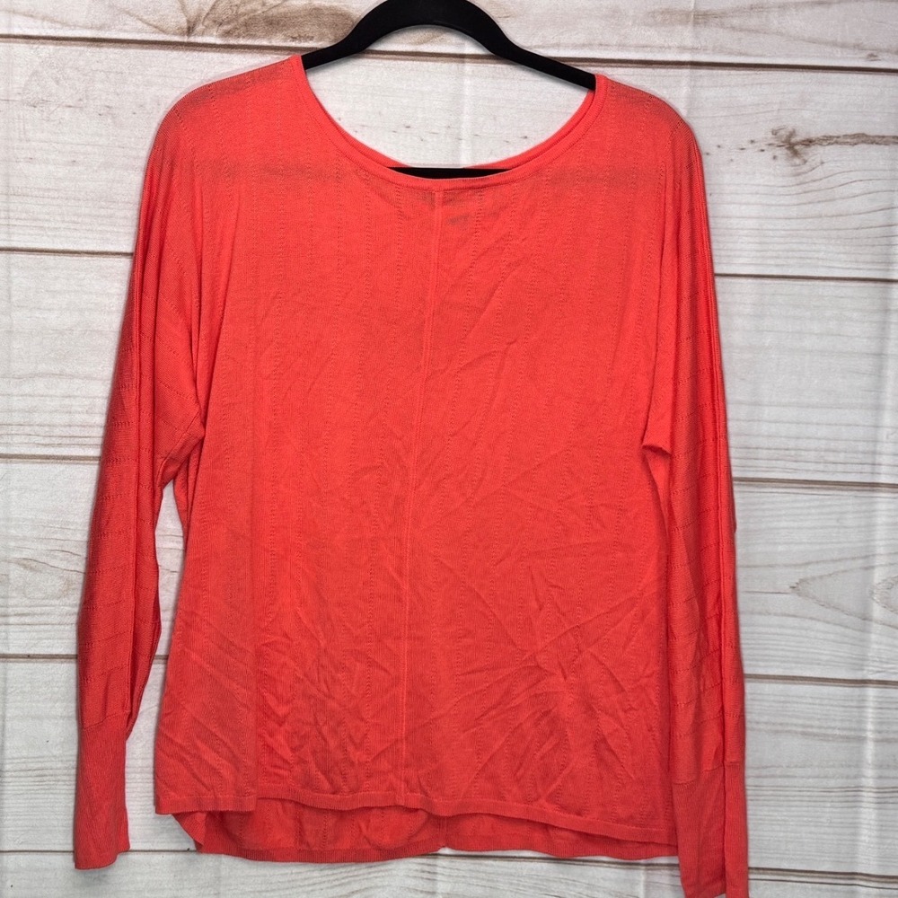Banana Republic Womens XL Coral Orange Pointelle Knit Long Sleeve Sweater